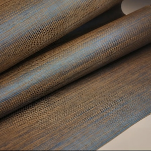 Two-Tone Sisal Grasscloth Wallpaper: Blue & Brown Retro Decor