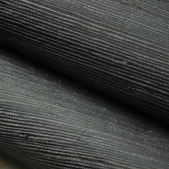 Near Black Sisal Grasscloth Wallpaper: Retro Man Cave Decor