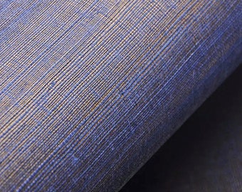 Blue & Gold Sisal Grasscloth Wallpaper: Two-Tone Retro Decor