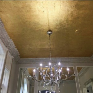 Gold foil wallpaper/Faux gold leaf wallcovering/Non woven wallcovering/Soft gold fol wallcovering/Light gold wallcovering/Gold leaf paper image 6