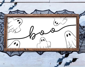 Boo Halloween Sign, Halloween Ghost Decor, Spooky Halloween Wood Decor, Farmhouse Halloween Decor, Fall Wood Sign, Halloween Mantel Decor