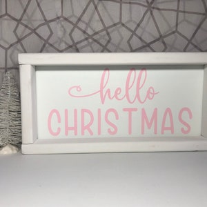 Hello Christmas Sign, Pink Christmas Decor, Christmas Mantel, White Christmas, Colorful Christmas, Holiday Decor, Holiday Sign.