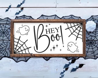 Hey Boo Halloween Sign, Halloween Ghost Decor, Spooky Halloween Sign, Farmhouse Halloween Decor, Fall Wood Sign, Halloween Mantel Decor