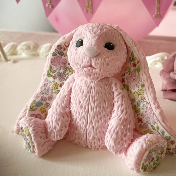 Jellycat rabbit fondant cake topper christening baby shower birthday