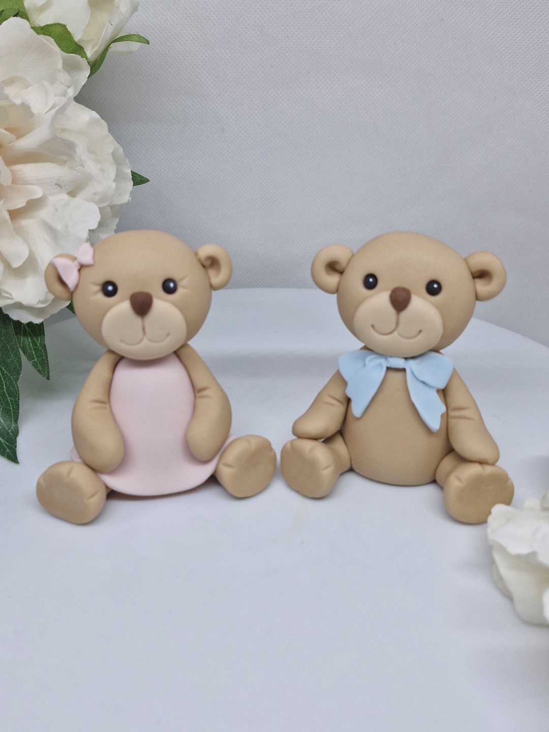 Fondant Teddy Bear Girl and Boy Cake Topper With Bow Fondant Cake ...
