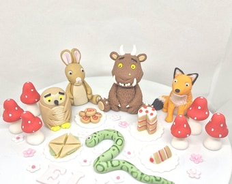 Fondant edible Gruffalo cake topper set. First birthday cake decorations. Baby shower or christening.