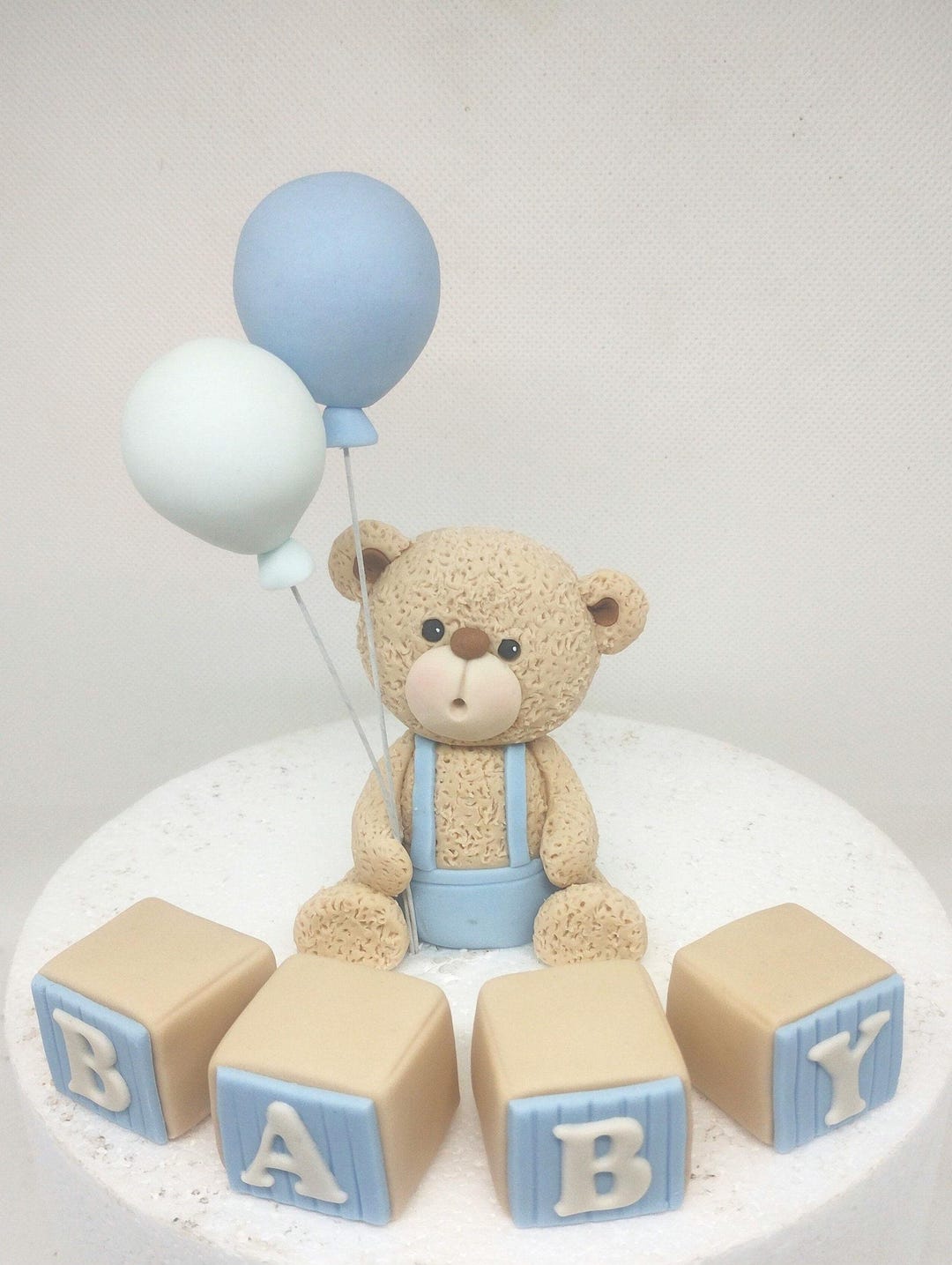 Fondant Teddy Bear Cake Topper With Balloons and Baby Blocks ...