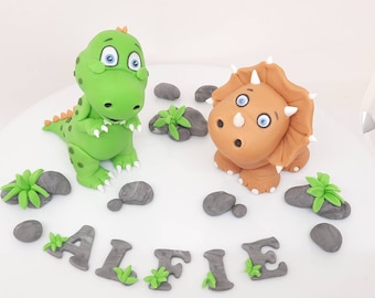 Dinosaur fondant cake toppers T-rex Triceratops sugar paste cake decorations