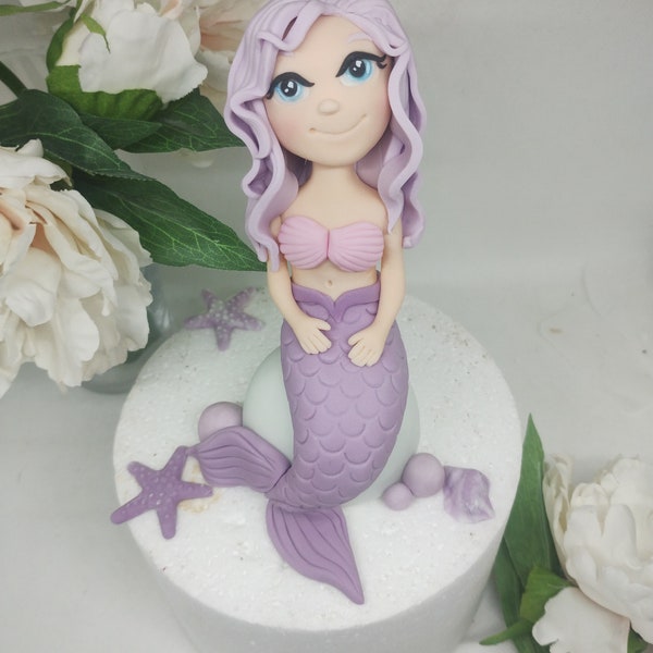 Fondant mermaid cake topper girls birthday under the see edible cake topper