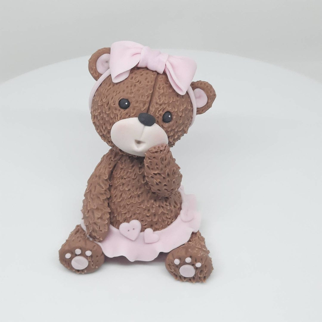 Fondant Pretty Teddy Bear Cake Topper Baby Shower First Birthday - Etsy UK