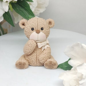 Fluffy teddy bear cake topper with bow fondant cake topper christening cake first birthday baby shower cake decorations