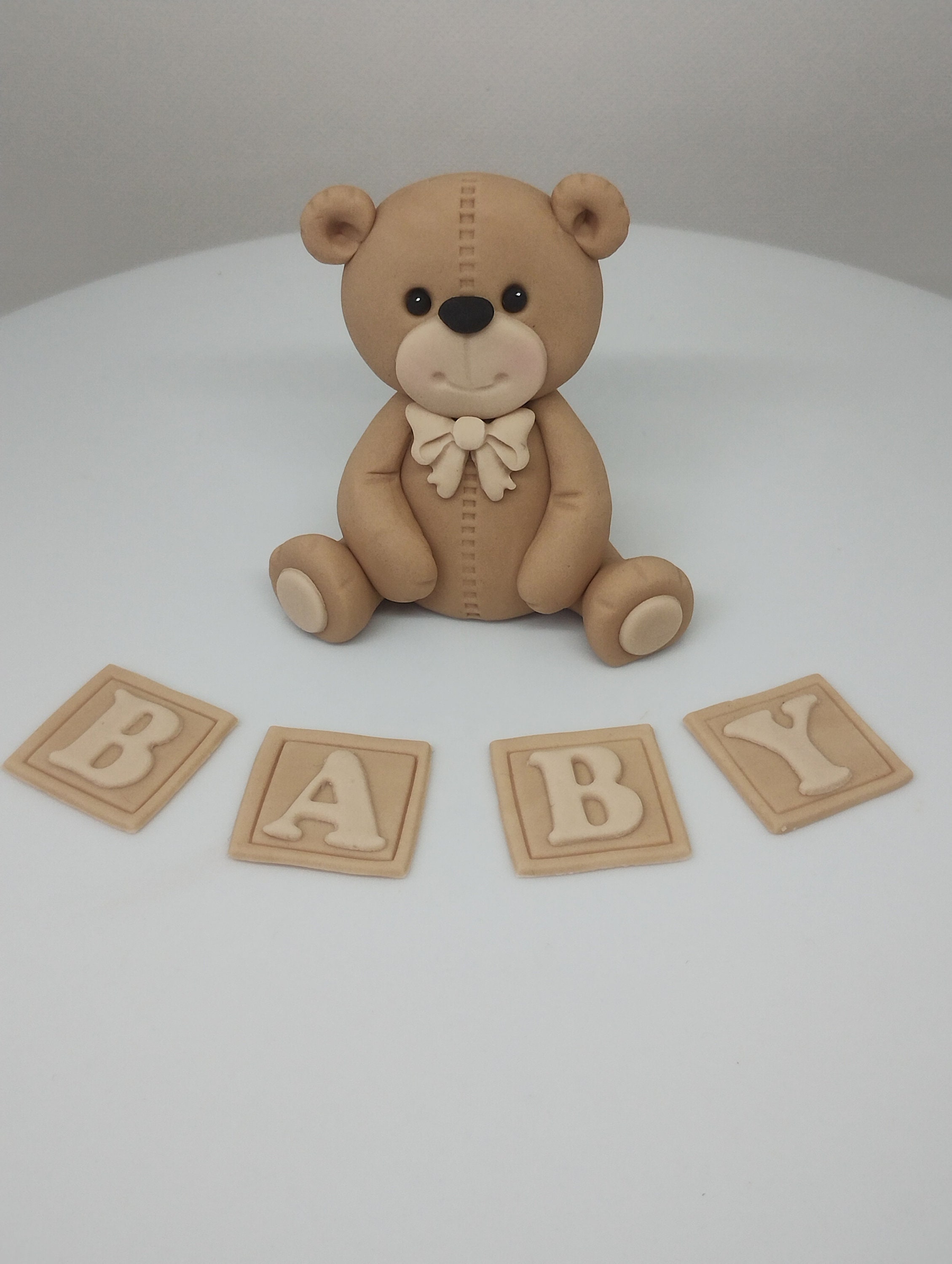 Fondant Teddy Bear Cake Topper With Name Letters Christening Cake First ...