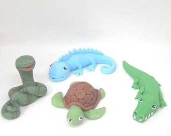 Reptile fondant cake toppers turtle lizard snake crocodile cake decorations