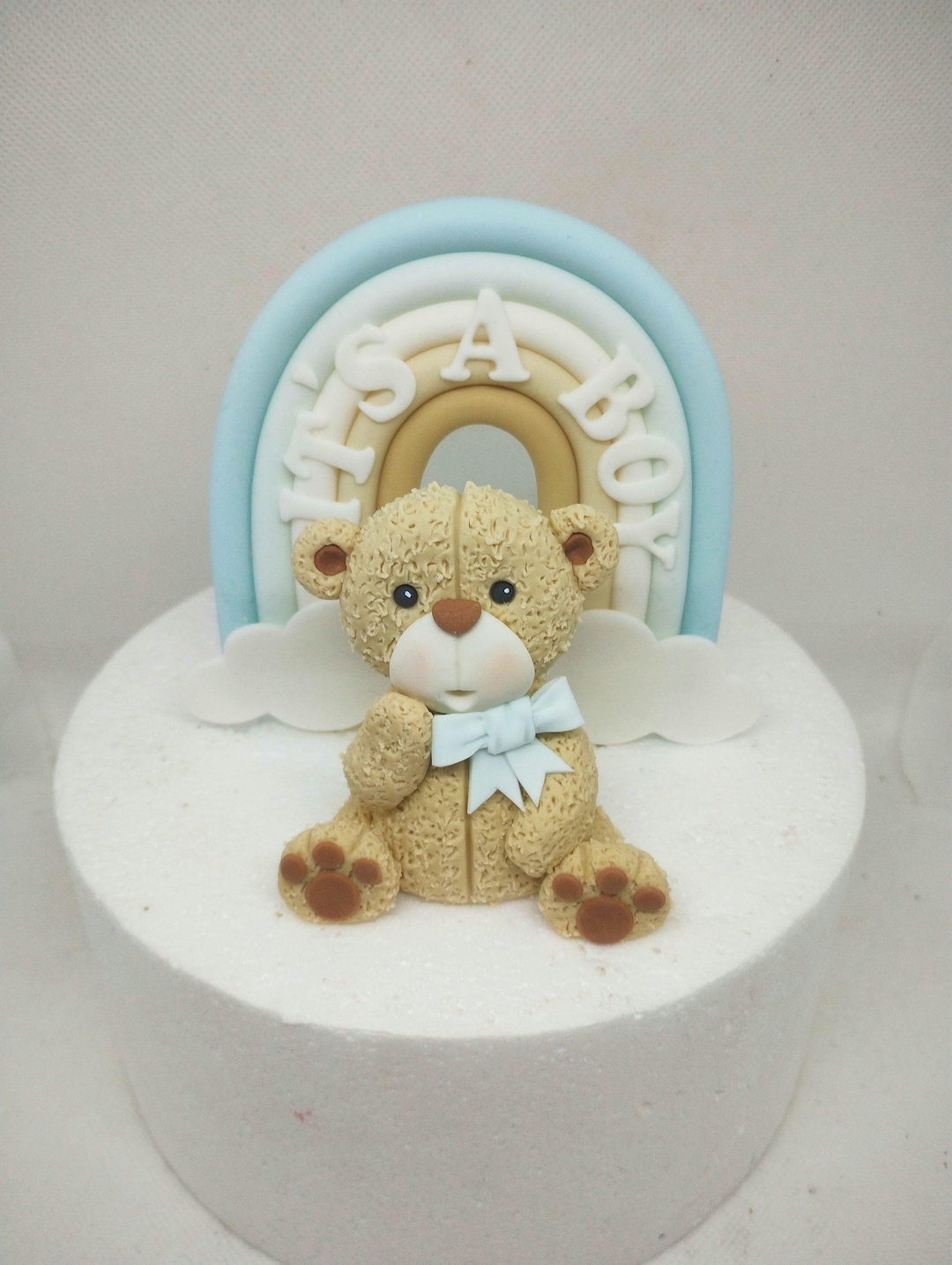 Teddy Bear Fondant Cake Topper With Rainbow: Christening, Birthday ...