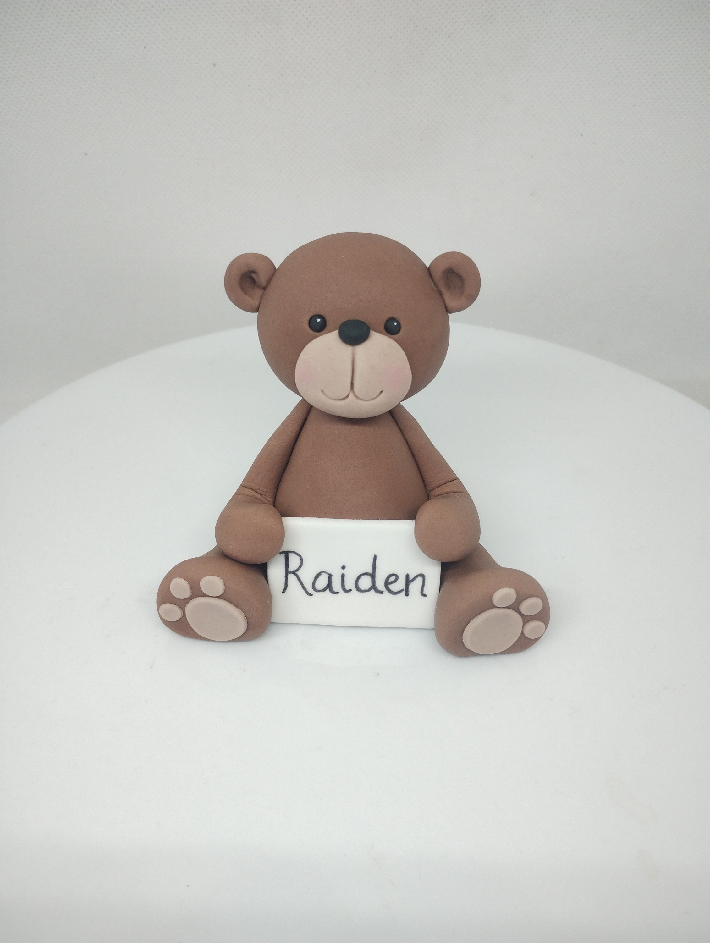 Fondant Teddy Bear With Name Sign Cake Topper Baby Shower, Christening ...