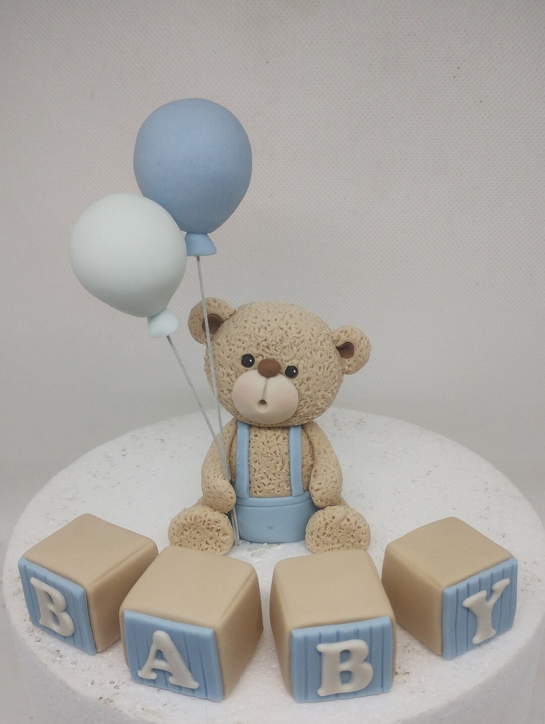 Fondant Teddy Bear Cake Topper With Balloons and Baby Blocks ...
