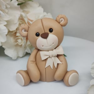 Fondant teddy bear cake topper with bow fondant cake topper christening cake first birthday baby shower cake decorations