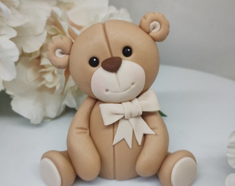 Fondant teddy bear cake topper with bow fondant cake topper christening cake first birthday baby shower cake decorations