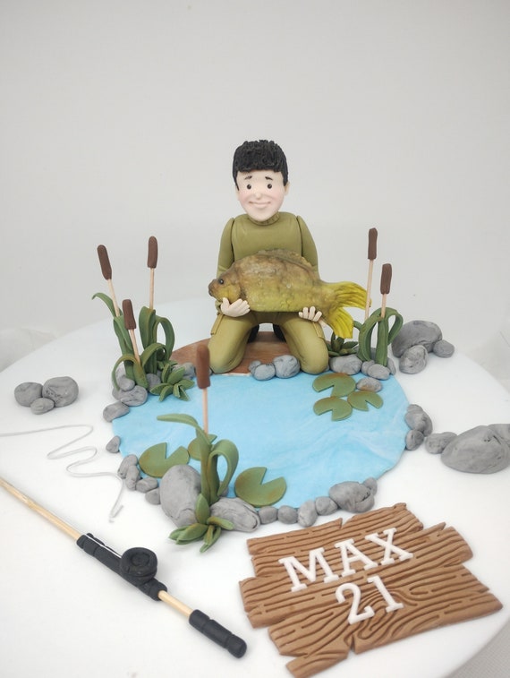 Fishing Cake Topper Fondant Figure Fishing Fisherman Boat Cake Decorations  