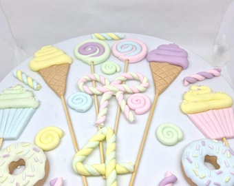 Adornos de fondant para tartas, helados, cupcakes, dulces y piruletas. Decoraciones para tartas de helado.