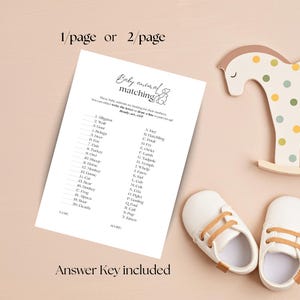 Baby Animal Matching Game Baby Shower  Animals Game Minimalist Style Games Printables Fun Party Activity Gender Neutral Animal Line Art