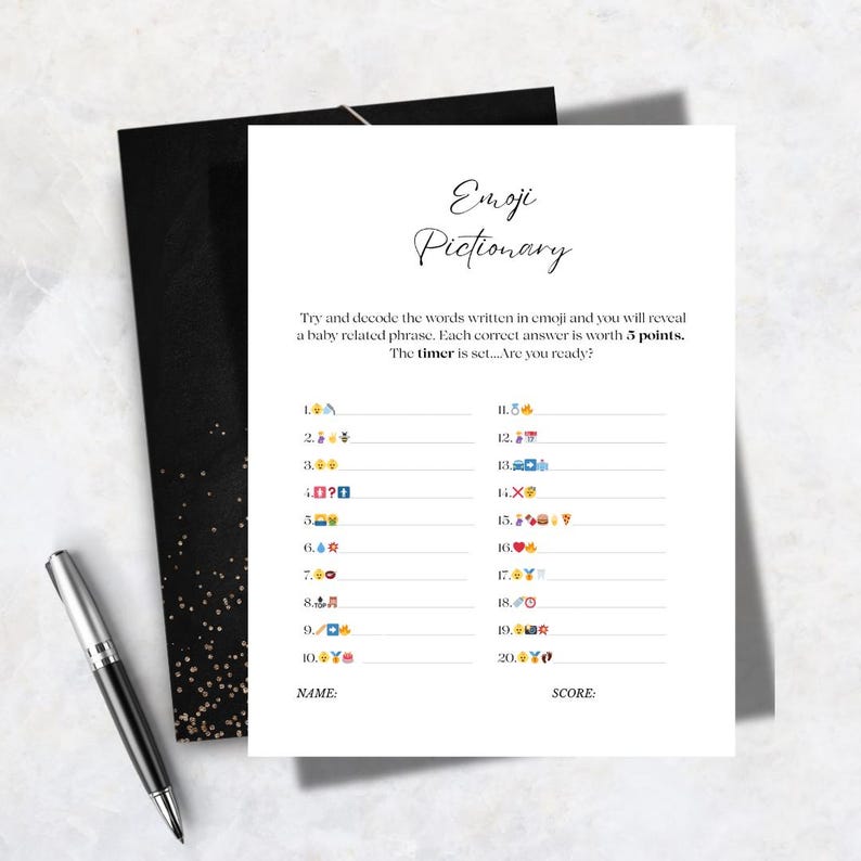 Easy Print Emoji Pictionary Baby Shower Game Minimalist Design 20 Words Easy Print Emoji Pictionary Baby Shower Game Minimalist Design 20 Words