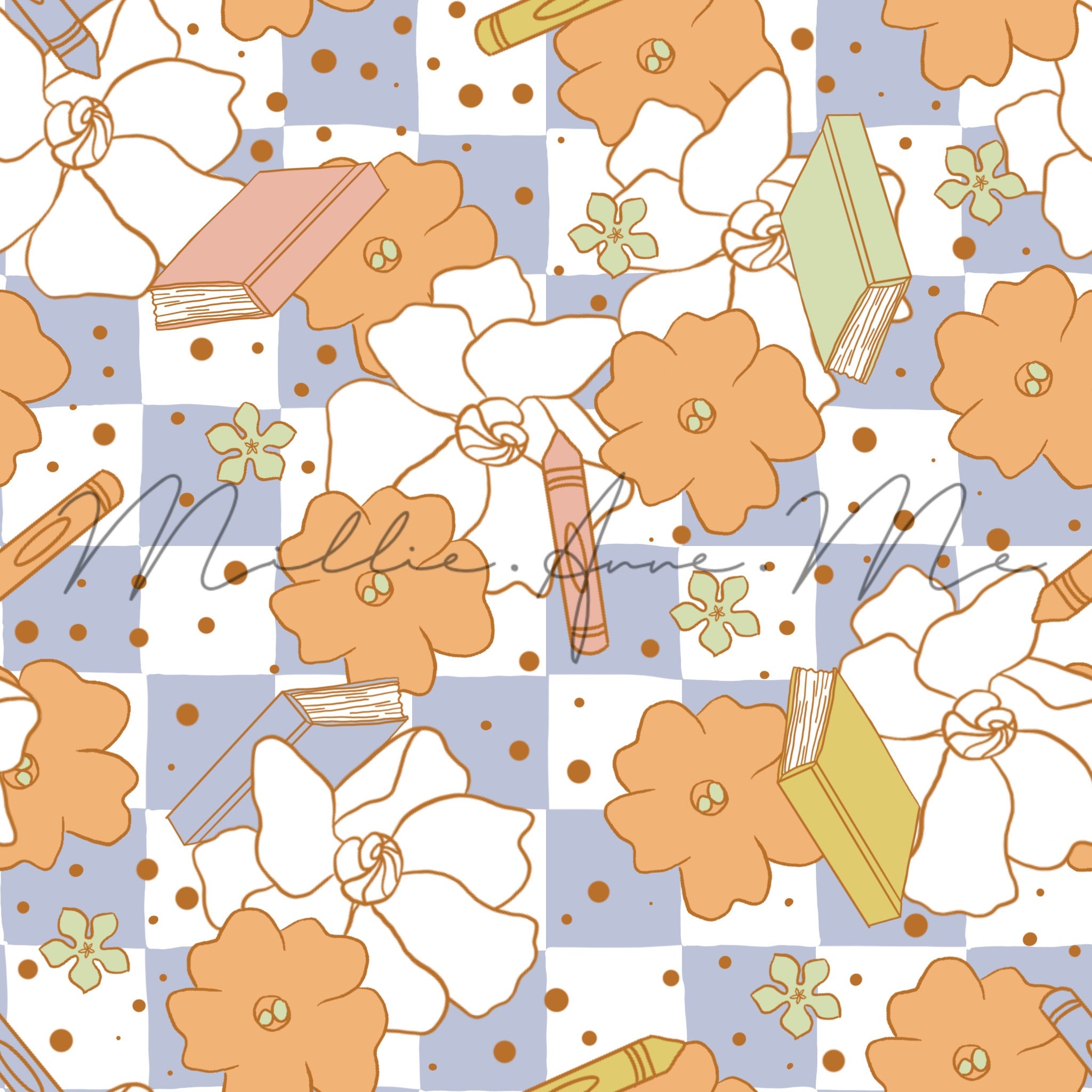 Repeating Pattern Scool Repeating Pattern - Back to School - Floral - Blue - Etsy