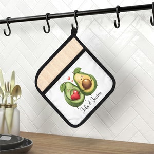 Soporte de olla personalizado con bolsillo / Aguacate Love / Regalo de San Valentín / Regalo de cocina / Decoración de cocina