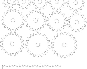 SVG Pattern: Gear Wheels 10-21 teeth 8mm inner hole (if not resized)