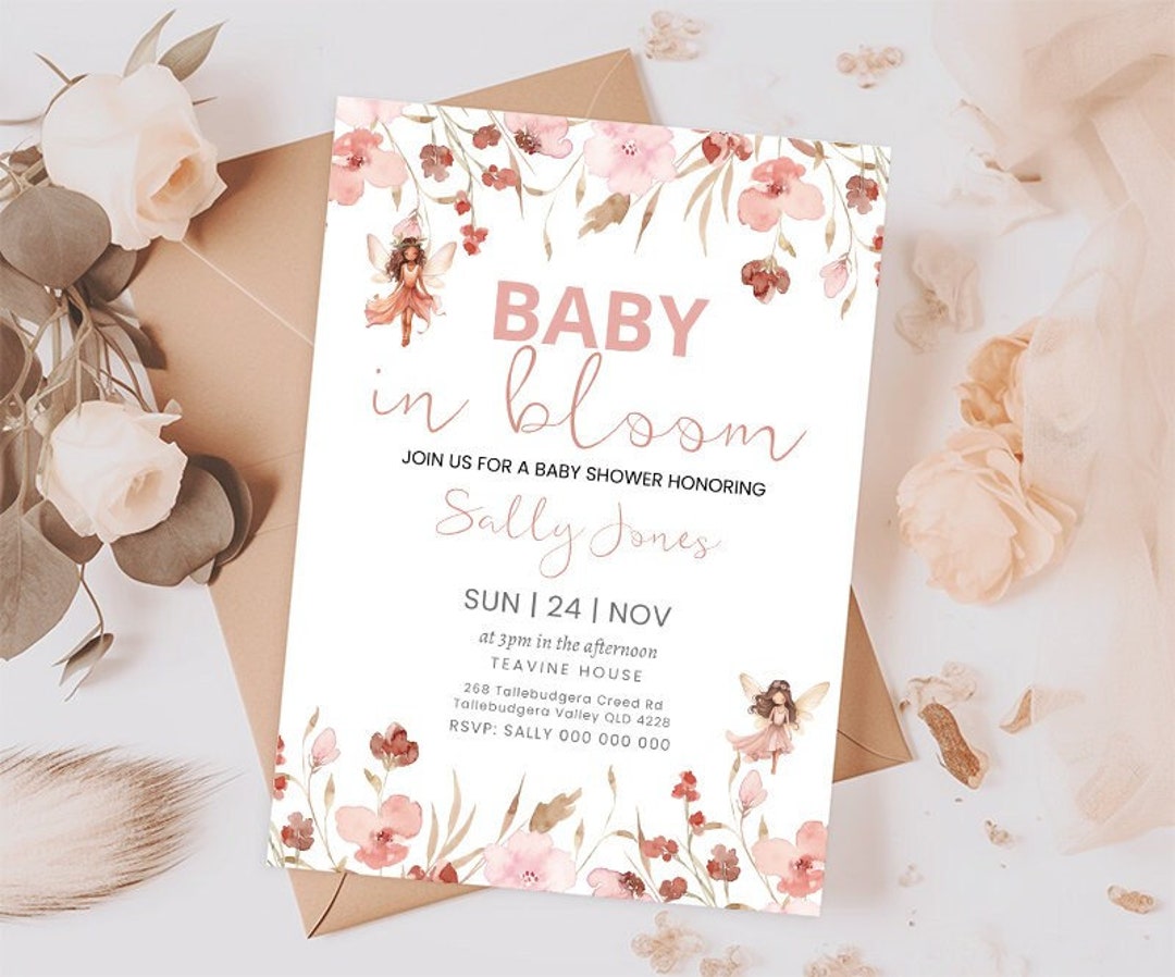 Pink Floral Baby Shower Invitation – Editable Canva Template - Etsy