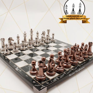Bronze Silver Color Classic Chess Set with Personalized Table