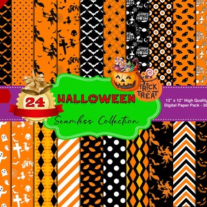 Halloween Skull Spiders Digital Papers, Seamless Repeat Pattern, Spooky, Scrapbook Papers, Ghost Pumpkin Background, Printable Seamless