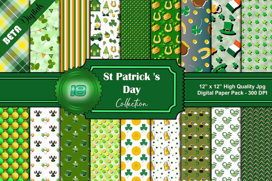 St. Patrick's Day Printable Day Digital Papers Lucky Marshmallow Spring ...