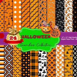 Cyfrowe papiery na Halloween, bezszwowy powtarzalny wzór, papiery do scrapbookingu, tło z dynią duchów, bezszwowe do druku, wzór na Halloween, upiorny