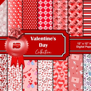 Valentine Digital Papers  Cute Valentine Pattern Backgrounds Valentine Scrapbook Papers Pack Valentine&#39;s Day Digital Valentines Day Paper