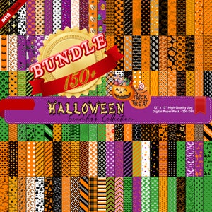 ハロウィンバンドル150+、印刷可能な紙、デジタルシームレスパターン、不気味なスクラップブック用紙、ゴーストパンプキンの背景、印刷可能なシームレス