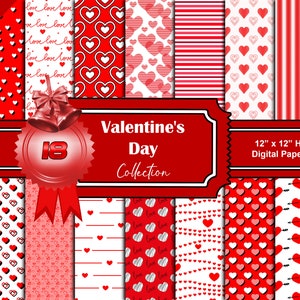 Valentine Digital Papers Valentine Scrapbook Papers Pack  Cute Valentine Pattern Backgrounds Valentine&#39;s Day Digital Valentines Day Paper