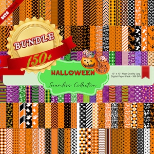 PAKIET HALLOWEEN (1) 150+ cyfrowych wzorów bez szwu, papier do druku, upiorne papiery do scrapbookingu, tło z dynią ducha, bezszwowe wzory do druku