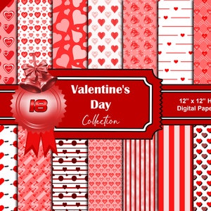 Valentine Digital Papers  Cute Valentine Pattern Backgrounds Valentine Scrapbook Papers Pack Valentine&#39;s Day Digital Valentines Day Paper
