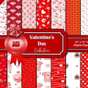 Valentine Digital Papers Valentine Scrapbook Papers Cute Pattern Digital Heart Backgrounds Valentines Day Paper Pack Valentine&#39;s Day