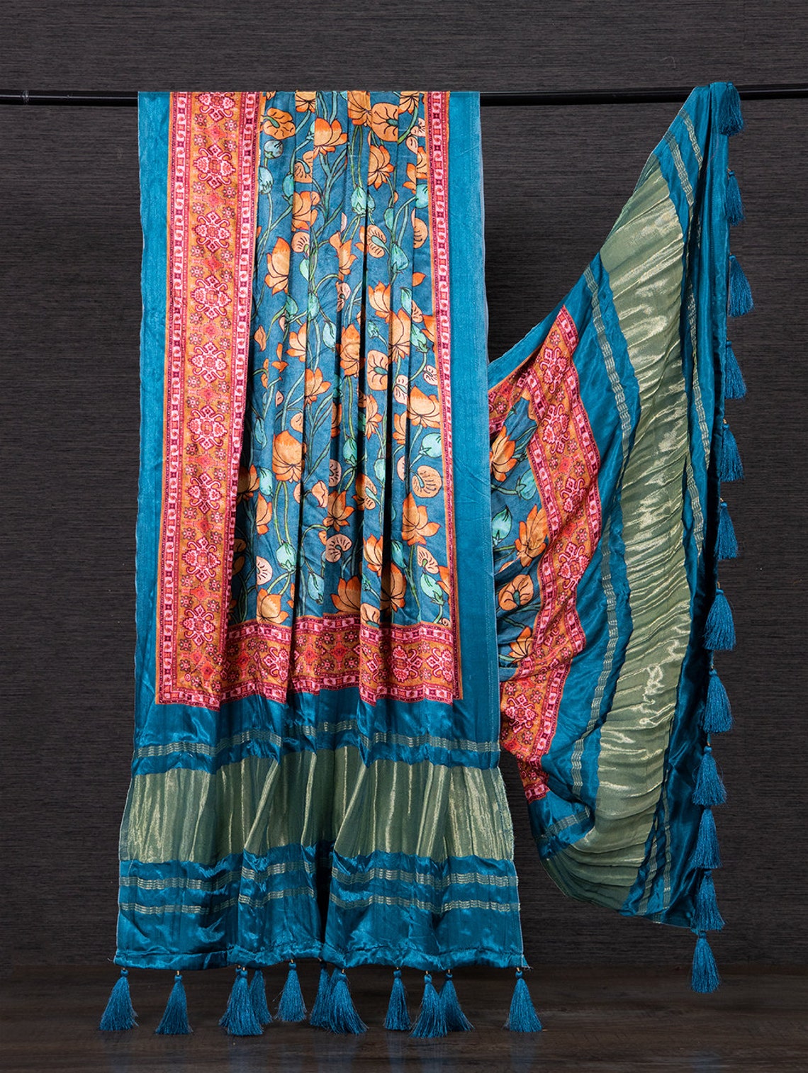 Ethnic Gaji Silk Kurti Plazo Dupatta Set with Handwork & Georgette Dupatta – Ready to Wear