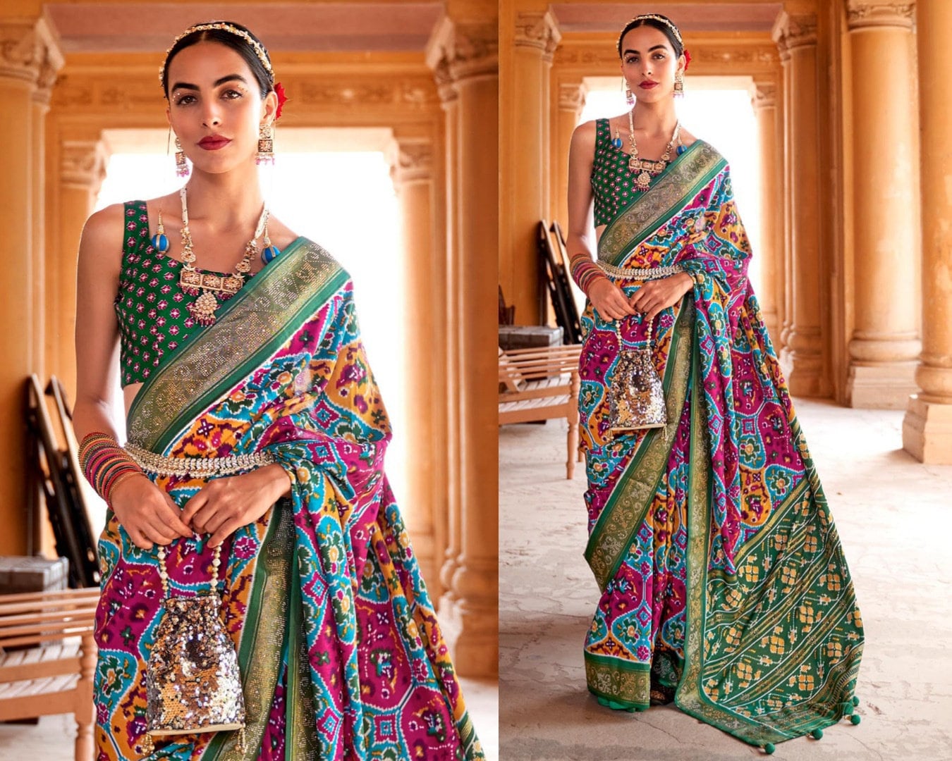 Buy Multicolor Patola Silk Saree for Women Gujarati Culture