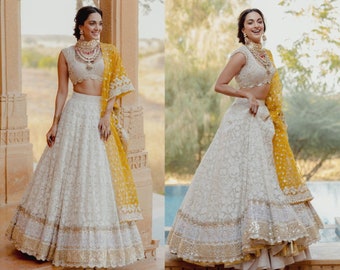 Kiara Advani stijl bruiloft Lehenga choli Bollywood beroemdheden Lengha gemaakt Georgette met pailletten draad en borduurwerk Lenghas