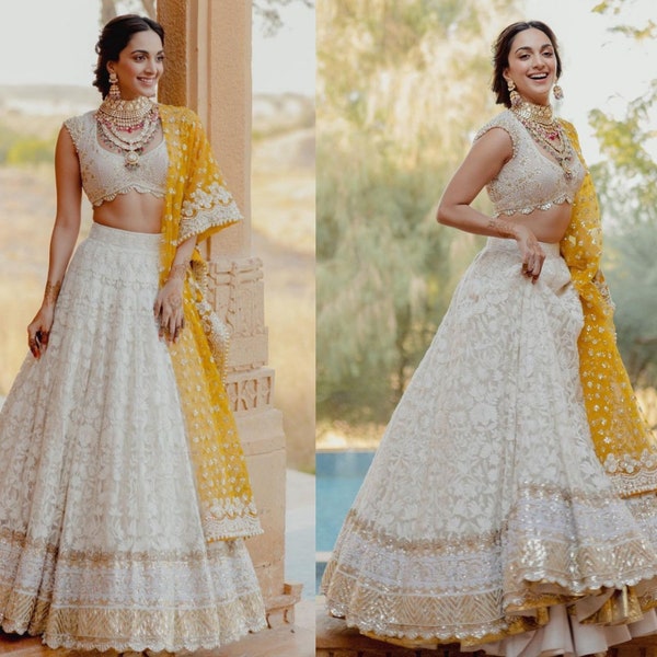 Kiara Advani Style Mariage Lehenga choli Des célébrités de Bollywood Lengha a fait de la georgette avec du fil de paillettes et du travail de broderie Lenghas