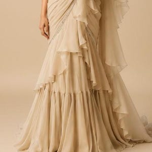 Bollywood Style Ruffle Ready-to-Wear Georgette Lehenga Saree Wedding Reception Party wear Saree image 3