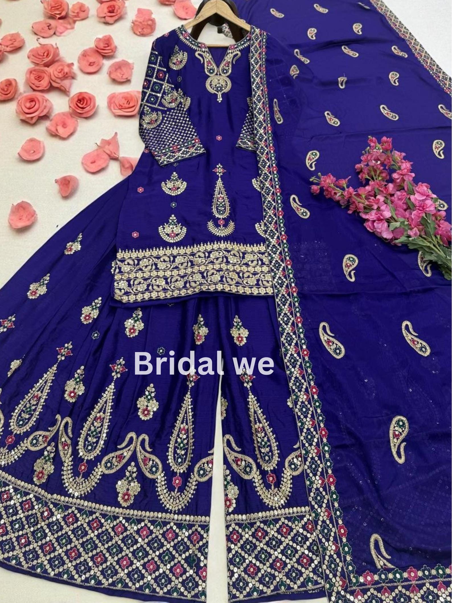 Mauve Pure Chinon Hand Embroidered Sharara Suit Set main image 0