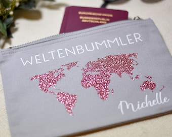 personalisiertes Weltenbummler Täschchen Reisebag | Reiseapotheke | Auslandssemester | Geschenk für Studenten