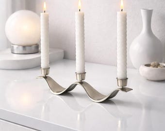 WMF Ikora three-flame design candlestick, Space Age style / Mid-Century metal candle holder / 1970s / Futuristic triple candlestick