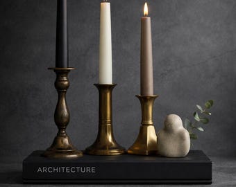 Vintage Brass Candlestick Set – Mix + Match Brass Candlesticks True Vintage Patina French Country Farmhouse Decor – Elegant & Timeless