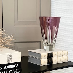 560 grams / Vintage crystal glass vase purple / flower vase art glass retro / hand-cut / 1970s / overlay glass / mid century style
